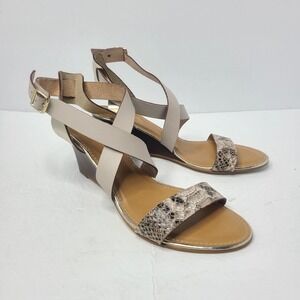Coach and Four Strappy Wedge Sandals Ladies Size 7.5 Leather Snake Skin Print